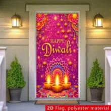 2D Planar Backdrop For Diwali Party - Purple Mandala Oil Lamp Theme, Featuring Colorful Flower Decorations And The English Words "Happy Diwali", Made Of Durable Polyester, No Power Supply Required - 1 - View 6