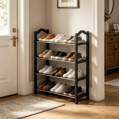 [4-Tier Adjustable Freestanding Shoe Rack] Removable Tube Shoe Organizer For Tall Boots Sturdy Metal Storage Shelf Space Saving For Entryway Hallway Closet Bedroom Apartment Dorm Black 1pc