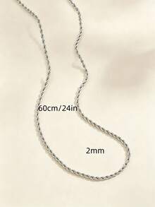 1pc Stainless Steel Twisted Rope Chain Necklace 60cm Long Unisex Hip-Hop Style Versatile Plain Chain Non-Fading Hypoallergenic - Silver - View 4