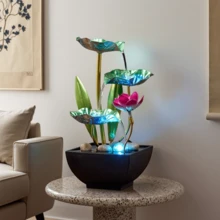 Creative Waterfall Fountain Indoor Fountain Bedroom TV Cabinet 3-Tier Zen Lotus Desk Office Table Home Decor Craft - Blue - View 5