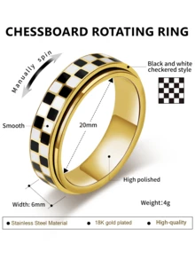 Niche Design Black And White Checkered Ring, High-End Fashion Minimalist Versatile Checkerboard Finger Ring - Black and White Checkered Ring - View 6