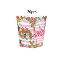 10pcs/20pcs/30pcs Cajas de palomitas de maíz de papel Aloha hawaiano rosa, contenedores de aperitivos con diseño tropical de flamenco, tucán, flores y rayas, parte superior 3.14in parte inferior 2.36in altura 4.3in Cajas de recuerdos para fiesta Luau, verano, playa, piscina, fiesta de cumpleaños tropical, suministros para barbacoa - Multicolor - Ver 10