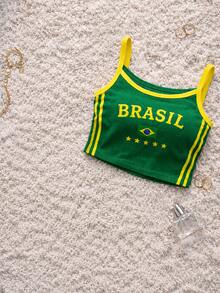 Women's Cropped Tank Top In Supplex Fabric For Summer, World Cup Brazil Rio De Janeiro Style, Women's Virginia Beach Inspiration, Ribbed Premium Fabric, Basic Tank Top, New Release, - 綠色 - 查看 2