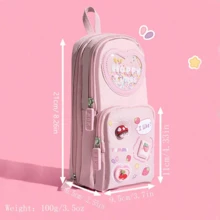 1pc Creative Telescopic Pencil Case Student Stationery Storage Bag Cute Solid Color Pen Holder Cute Pencil Cup Girls Gift Pencil , First Day Of School - Multicolor - View 3