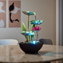 Creative Waterfall Fountain Indoor Fountain Bedroom TV Cabinet 3-Tier Zen Lotus Desk Office Table Home Decor Craft - Blue - View 6