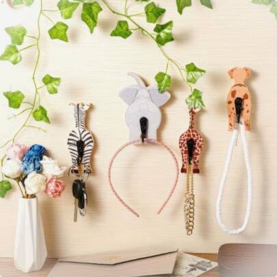 Gancho de llave con forma de mascota linda 2D plana, gancho de abrigo montado en la pared de madera para la puerta trasera del hogar, baño y tocador, estante de llaves multifuncional de madera con 4 ganchos de metal, decoración de pared, decoración de entrada, decoración de habitación, decoración de villa