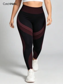 Plus Size Women's Seamless High Waist Tight Leggings, 4-Way Stretch Tummy Control Textured Yoga Pants, Suitable For All Season Sports, Fitness, Cycling, Running, Daily Wear - Multicolor - View 5