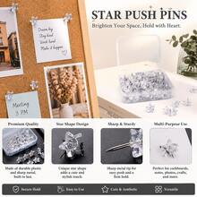 200/50pcs Transparent Five Pointed Thumbtacks Cork Wall Nails Special-Shaped Thumbtacks Transparent Thumbtack Art Student Painting Large Extension Creative Cute Thumbtack Office Supplies Push Pins For Bulletin Board Thumb Tacks For Corkboard Calendar - Star - View 2