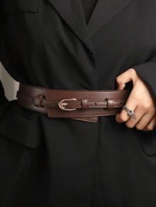 Minimalist Metal Buckle Belt, Suitable For Jackets And Dresses, Dual-Purpose: Halloween, Summer, Back To School, Autumn - Coffee - View 11