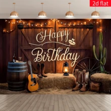 1pc Wild West Theme Birthday Backdrop Banner, Country Barn Cactus Guitar Design, Birthday Party Decoration, Home Background Wall Decor, Indoor Outdoor Garden Patio Decoration, Photography Background - A - View 2