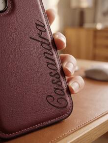 Personalized Initial Phone Case, Burgundy, Textured Design, 3D Carving & Gold Foil Craft, PU Leather, Compatible With IPhone 17 16 15 14 13 12 11 Pro Max And Plus Series, Full Coverage Design, Anti-Drop Anti-Scratch, Anti-Fingerprint Surface, Perfect Gift For Christmas And Anniversary - Burgundy - View 6