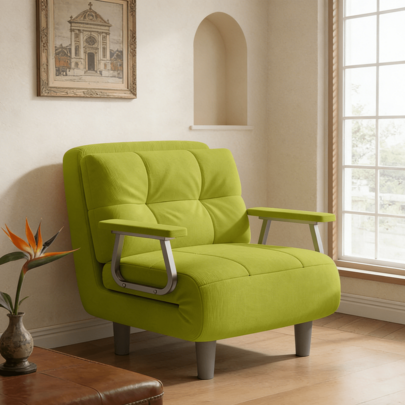 1 Seater Convertible Armchair – 4-In-1 Multifunction Sofa Bed, Adjustable Backrest With 5 Reclining Positions, Includes Cushion, Space-Saving Lounge Chair For Living Room And Bedroom (Pink /Light Blue/Light Grey/Coconut Green)