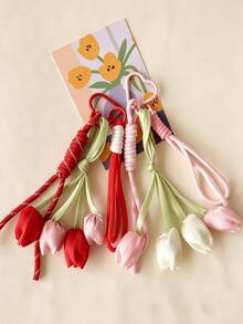 1 Sweet Tulip Bag Charm, Unique Bag Pendant Designed For Women, Suitable For Wallets, Backpacks And Handbags. Available In Pink, Purple, Blue And Red, A Charming Daily Accessory And Gift For Weddings, Birthdays And Various Celebrations - Multicolor - View 2