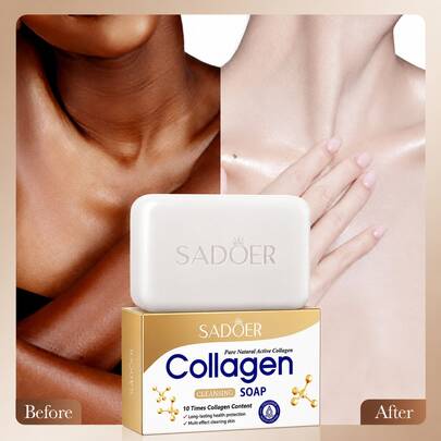 SADOER 1pc Bone Collagen Multi-Effect Purifying Soap, Refreshing, Non-Greasy, Whitening Handmade Soap, Dark Spot Removal & Skin Brightening, Deep Cleansing & Oil Control Bath Soap, Moisturizing & Cleansing Skin, Gentle Formula, Suitable For All Skin Types