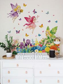 1 Set Forest Fairy Floral Wall Decals, Colorful Butterfly Children's Room Decoration Stickers, Fairy Tale Style Bedroom Remodeling Stickers, Fairy Wall Decals, Children's Room Decoration Stickers, Butterfly Floral Wall Decals, Mori Style Wall Decals, Fairy Tale Style Wall Decals, Self-Adhesive Removable Wall Decals, Girls' Room Wall Remodeling - Wall Stickers - View 3