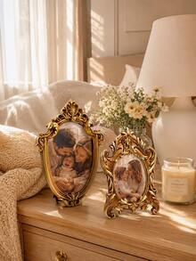 1pc Vintage Baroque Resin Photo Frame, Antique Gold Ornate Picture Frame, Resin 4"*6" Frame For Tabletop Display, Adds A Regal, Romantic Touch To Your Home - A - View 4