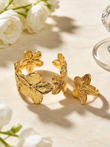 VceTd 1 Stück/2 Stück modisches romantisches Plumeria-Design Edelstahl Damen Schmuckset, geeignet für den täglichen Gebrauch von Frauen, Urlaubs-Ausflüge, Bankette, Musikfestivals oder als Urlaubsgeschenk für Frauen oder geliebte Menschen - Goldgelb - Übersicht 7