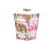 10pcs/20pcs/30pcs Cajas de palomitas de maíz de papel Aloha hawaiano rosa, contenedores de aperitivos con diseño tropical de flamenco, tucán, flores y rayas, parte superior 3.14in parte inferior 2.36in altura 4.3in Cajas de recuerdos para fiesta Luau, verano, playa, piscina, fiesta de cumpleaños tropical, suministros para barbacoa - Multicolor - Ver 9