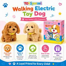 TOYSporael 2PCS Interactive Walking Electronic Toy Dogs With Leash, Bell Collar & Accessories, Barking Wagging Plush Pet Toys For Kids Gifts - Khaki - View 4