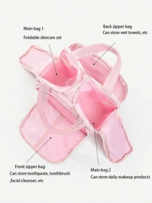 Doppelt breite Öffnung, große Kapazität, Plüsch-Make-up-Tasche, multifunktionale Damen-Reise-Tragetasche, tragbare Toilettenartikel-Aufbewahrungstasche, geeignet für Schule, Zuhause, Outdoor-Alltagsgebrauch und Sommerurlaub-Reise-Essentials - Verschiedenfarbig - Übersicht 2