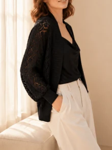 1pc Women's Solid Color Knit Batwing Sleeve Lightweight Breathable Material Decorative Sun Protection Casual Style Cardigan Shawl Suitable For Air-Conditioned Room, Beach, Shopping, Spring, Summer, Autumn - Multicolor - View 5