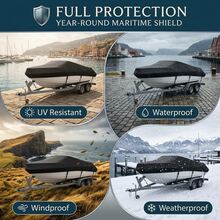 Heavy Duty Jet Ski Cover, Waterproof Towable Boat Cover With UV Protection, Windproof Buckles And Ventilation, Fits 3-Seater Jet Ski, Marine Accessories - Black - View 6