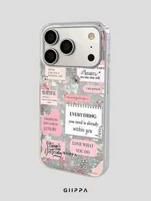 GIIPPA 1pc English Letter Slogan Pattern Design Phone Case, Compatible With Phone 17 Pro Max, 16 Pro Max, 15 Pro Max, 14 Pro Max, 11/12/13/14/15/16 Pro Max Plus, Korean Style High-End Fashionable & Fun Elegant Design, Unisex, Perfect Gift For Girlfriend For Christmas, Valentine's Day, Easter, Wedding Season And Birthday! - Multicolor - View 2