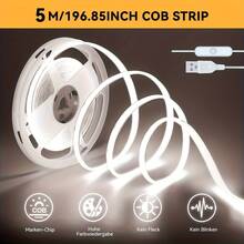 LQHZMYY 0.3 Meters To 5m Flexible COB LED Light Strip With Physical Button Switch And Adhesive Backing, Self-Adhesive Backplate For Easy Installation, Cuttable To Any Length, Suitable For Mirror, TV Backdrop, Picture Frame, Cabinet, Home Decor, DIY Lighting And Office Decoration - Pure White Light - View 4