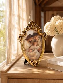 1pc Vintage Baroque Resin Photo Frame, Antique Gold Ornate Picture Frame, Resin 4"*6" Frame For Tabletop Display, Adds A Regal, Romantic Touch To Your Home - A - View 8