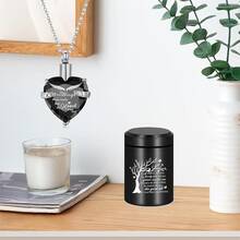 2 Pieces Set Small Urn Cremation Jewelry Necklaces For Ashes Stainless Steel Keepsake Urns Memorial Locket Mini Ash Holders Waterproof For Human Adult Female Male Family Loved One - Multicolor - View 6