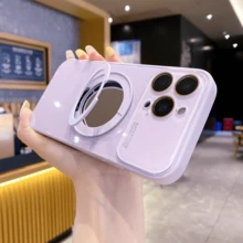 Glass Lens Protective 360° Rotating Stand Phone Case Compatible With Apple 16/17 Pro Max Series With Mirror - Mauve Purple - View 1