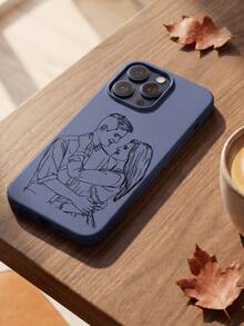 Funda de teléfono personalizada y personalizable con diseño de dibujo de línea, con patrón de dibujos animados, compatible con iPhone 17 16 15 Pro Max, adecuada para personalización de retratos personales de familia, parejas, mascotas, amigos, con función anti-caída y anti-arañazos - Azul - Ver 3