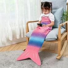 Rainbow Mermaid Tail Blanket, Shiny Gradient Size Mermaid Tail Wearable Pillow, Super Soft Flannel Sleeping Bag, Ideal Gift For Mermaid Lovers, Suitable For Beach, Home Sofa Bed - Multicolor - View 6