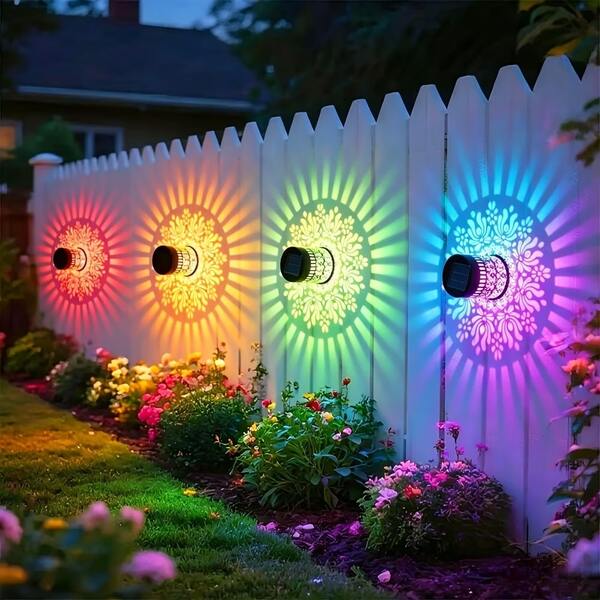 Solar Metal Wall Lights, Lotus Pattern Projection Night Lights, IP65, Wrought Iron Hollow Lights, Wall Lights, Hanging Lights, Projection Lamp Metal Table Lamps, Outdoor Table Lamps, Bedroom, Terrace, Lawn, Steps, Garden, Corridor, Courtyard