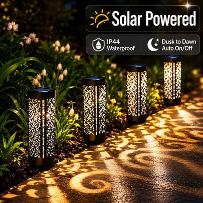 4/12pcs  Outdoor Solar Path Lights, Hollow Projection Lawn Lights, IP44 Waterproof All-Weather Automatic Switch Outdoor Landscape Lights, Suitable For Decorative Projection Solar Garden Lights For Walkways, Courtyards And Lawns.
