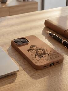 Funda de teléfono con diseño de dibujo de línea personalizable y personalizado, con patrón de dibujos animados, compatible con iPhone 17 16 15 Pro Max, adecuada para personalización de retratos personales de familia, parejas, mascotas y amigos, con función anti-caída y anti-arañazos - Caqui - Ver 4