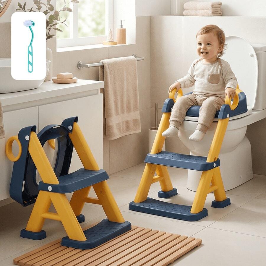 Senmeo 1Pc 2-In-1 Toddler Potty Training Seat With Ladder, Removable Splash Guard & Soft Cushion, Baby Care Gear For Christmas/Halloween Gift - Blue - View 1