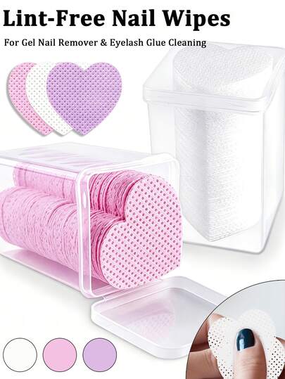 5/200/400/600pcs Heart Shaped Lint Free Nail Wipes, Nail Polish Removal Cleaning Pads, Non-Woven Absorbent Soft Lash Glue Wipes, Eyelash Extension Glue Cleaning Pads For Gel Nails Prep, Nail Art & Extension Supplies