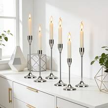 6/3Pcs Silver Metal Taper Candle Holders Set, Multi Height Tall Short Candlestick Table Centerpiece Decor, Modern Candle Stand For Wedding Reception, Dinner Table, Fireplace Mantel, Farmhouse Home Decor, Housewarming Gift, Candles Not Included - Multicolor - View 7