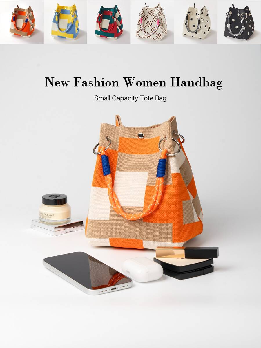 New Fashion Women Handbag - Multifunctional Shoulder Bag With Secure Buckle Closure Design, Small Capacity Tote Bag, Wrist Bag, Wallet, Storage Bag - 橘色 - 查看 1