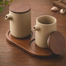 2pcs/1pc 250ml (8.8oz)/350ml (12.32oz) Ceramic Oil Bottle With Walnut Wood Sealed Lid, Round Kitchen Condiment Dispenser For Soy Sauce, Vinegar, Olive Oil And Peanut Oil - View 6