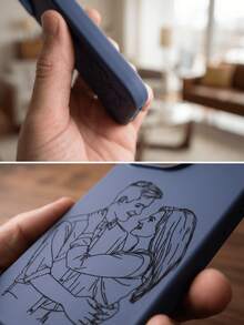 Funda de teléfono personalizada y personalizable con diseño de dibujo de línea, con patrón de dibujos animados, compatible con iPhone 17 16 15 Pro Max, adecuada para personalización de retratos personales de familia, parejas, mascotas, amigos, con función anti-caída y anti-arañazos - Azul - Ver 5