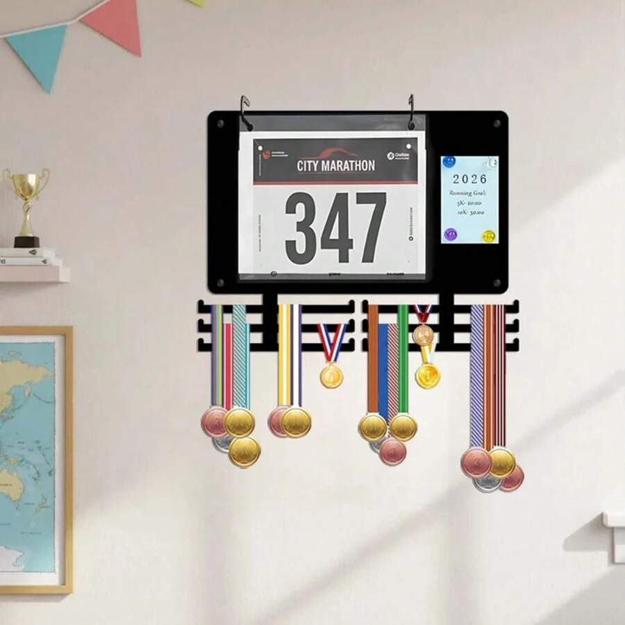 1pc Racing Medal And Bib Display Rack, Medal Holder Bib Storage Rack, Wall-Mounted Metal Medal Rack, Suitable For Marathon Runners And Athletes - View 1