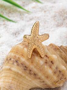 1個海星耳夾，海洋主題女性夾式耳環，海洋生物海星夾式耳環，適合海灘度假穿搭 - golden - 查看 4