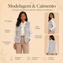 Elegant White Women's Outfit With Cropped Jacket And Short Skirt, Embroidered With Sparkling Rhinestones. A Sophisticated Feminine Look For Parties, Work, Dates, And Special Occasions. - 灰色 - 查看 4