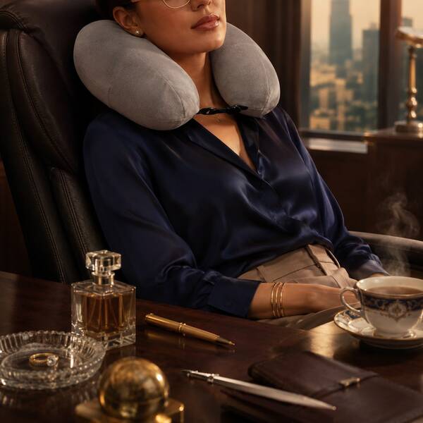 Almohada de viaje en forma de U con almacenamiento, cojín de sueño portátil ajustable de felpa suave para vuelo, coche & siesta en la oficina, organizador de ropa de 3 días