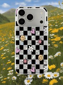 GIIPPA 1pc Black & White Grid And Ditsy Floral Pattern Design Phone 17 Pro Max Phone Case, Compatible With Phone 16 Pro Max, 15 Pro Max, 14 Pro Max, 11/12/13/14/15/16 Pro Max Plus, Korean Style High-End Fashion Fun Elegant Design For Men And Women, Perfect Gift For Girlfriend On Christmas, Valentine's Day, Easter, Wedding Season And Birthday! - Multicolor - View 8
