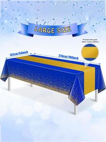 1/6/12pcs 54 X 108 Inch Blue & Gold Polka Dot Premium Disposable Plastic Tablecloth - Polka Dot Plastic Tablecloth Printed Long Tablecloth, Suitable For Rectangular Tables, Camping Tablecloth, Birthday Party Picnic Baby Shower Engagement Party Decoration - Blue Gold - View 3