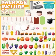 Juego de cocina de juguete mini para niños, juguetes de cocina realistas que incluyen tetera rosa, ollas, sartén, parrilla, utensilios de cocina, pizza, mariscos, juguetes para cortar verduras, cesta de compras, regalo educativo para niños y niñas de 3-6 años, juguete divertido para jugar en casa con los padres - Multicolor - Ver 9
