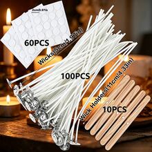 100入預蠟低煙蠟燭芯組含底座與黏貼點，DIY蠟燭製作材料，適用於大豆蠟、蜂蠟，派對裝飾、節日禮物、居家芳療 - A-100個 - 查看 9